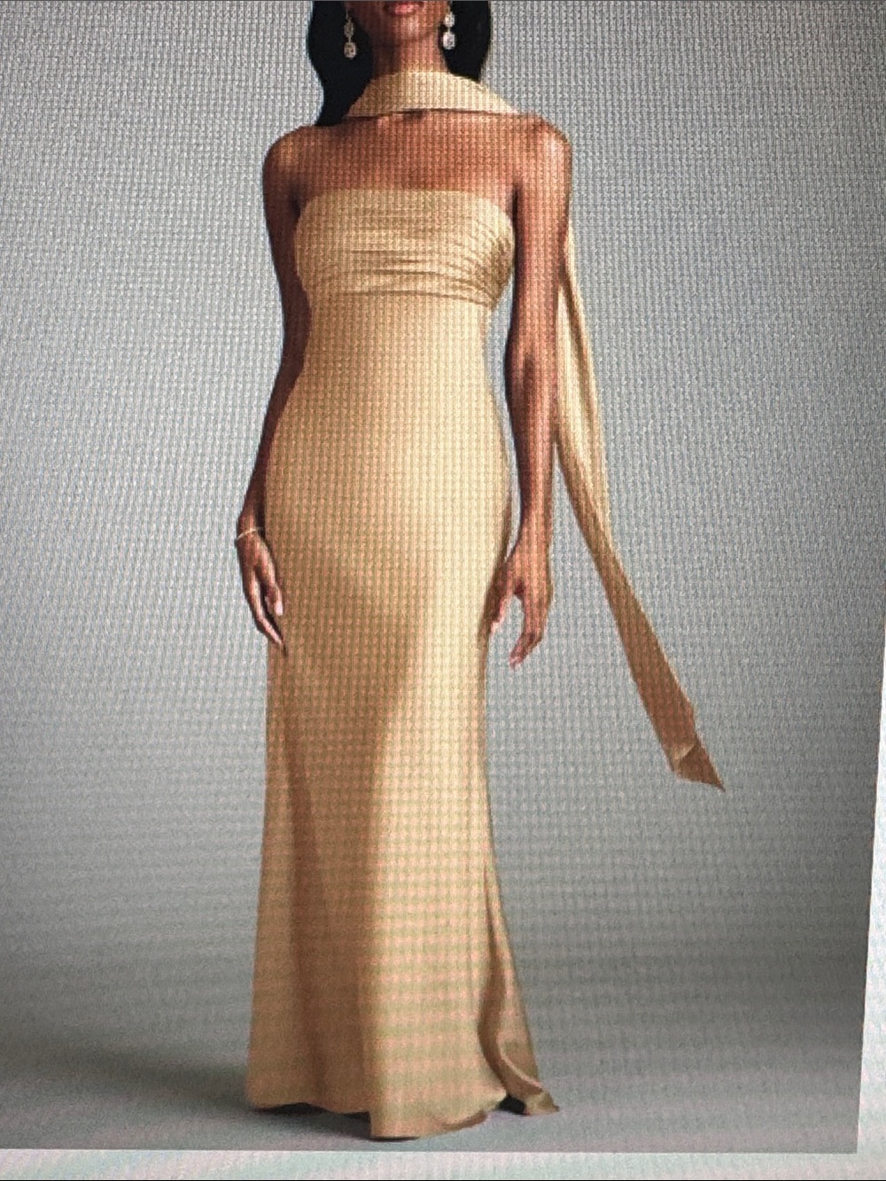 Azazie Beige Satin Ruched Bodice Maxi Dress